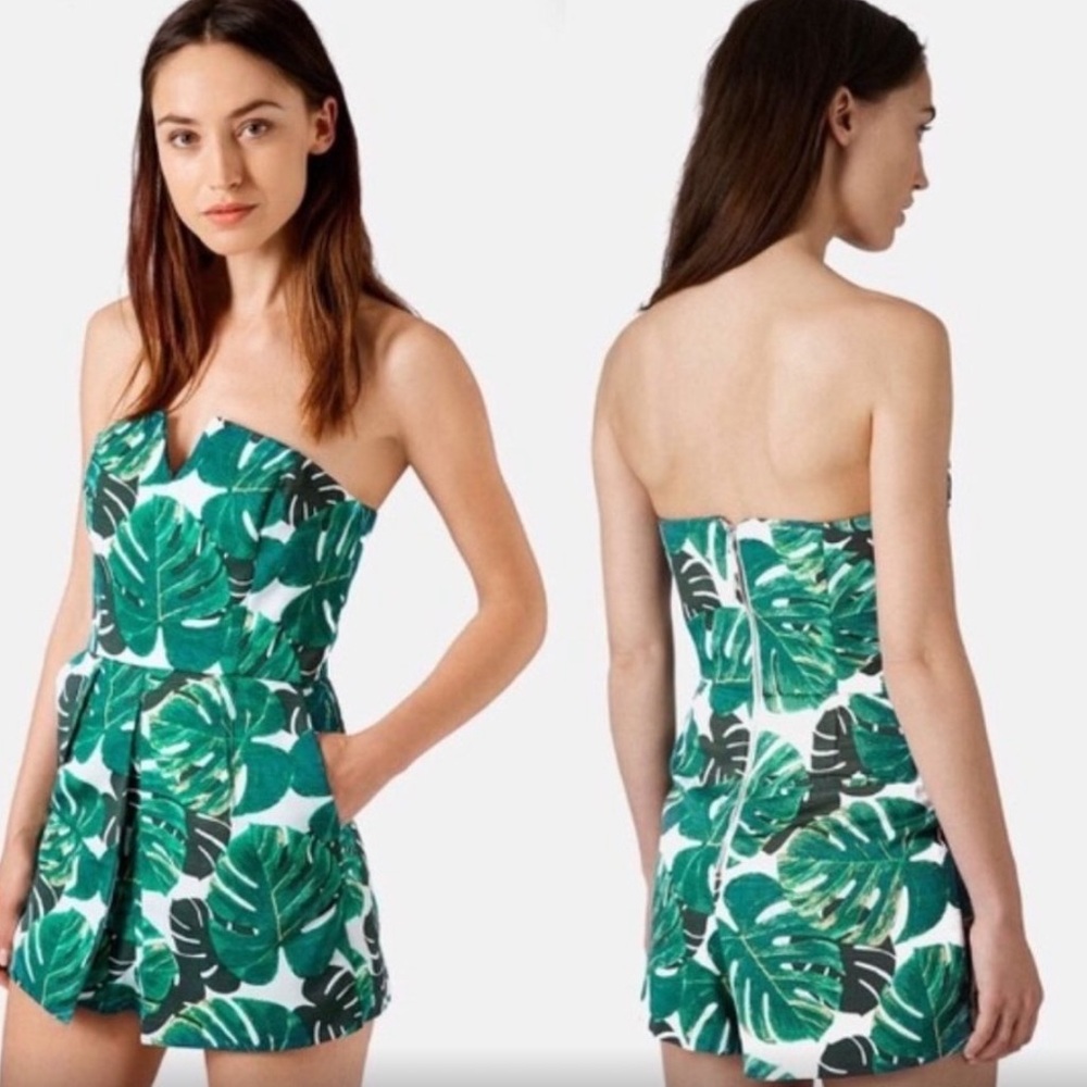 Topshop Palm Leaf Strapless Romper